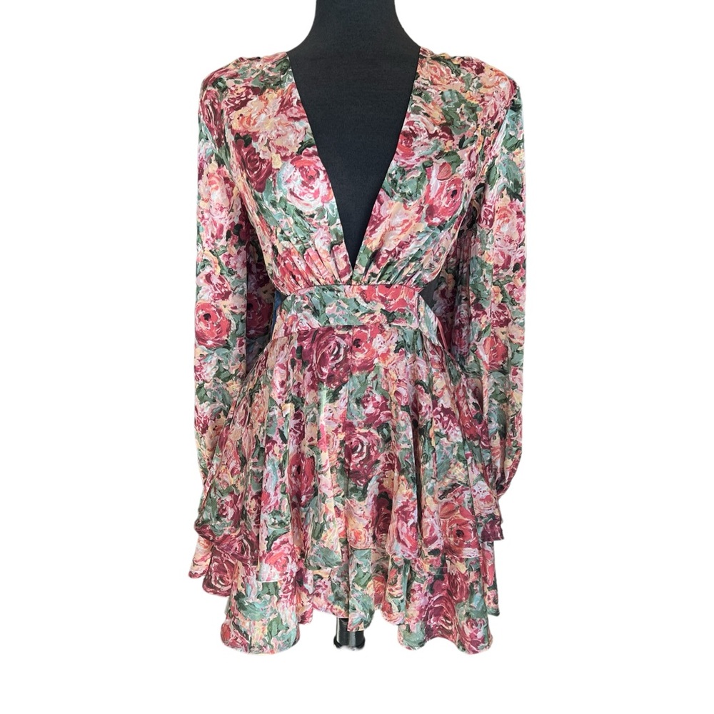 Luxxel Floral Romper in Pink, Green and Cream
